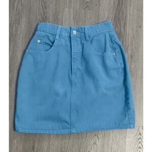 Vintage 90’s Steel Turquoise Blue Denim Jean Mini Skirt High Waist Sz 9